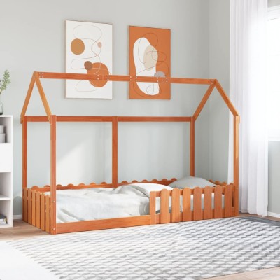 Cama con forma de casa de niños madera maciza marrón 80x200 cm
