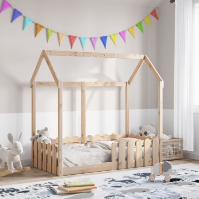 Cama con forma de casa de niños madera maciza marrón 70x140 cm