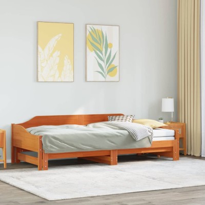 Sofá cama nido madera maciza de pino marrón cera 80x200 cm