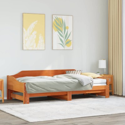 Sofá cama nido sin colchón madera maciza marrón cera 90x190 cm