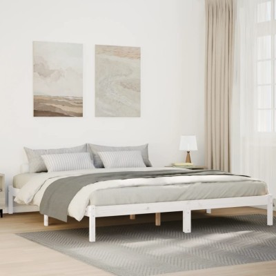 Cama extralarga sin colchón madera maciza pino blanca 200x220cm Cama extralarga sin colchón madera maciza pino blanca 200x220cm