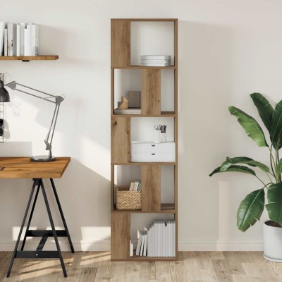 Librería 5 niveles madera roble artesanal 80,5x23,5x162,5 cm
