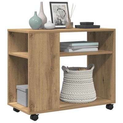 Mesa auxiliar con ruedas madera roble Sonoma 70x35x60 cm