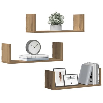 Estantes de pared 3 uds madera ingeniería artisian 58x18x18 cm