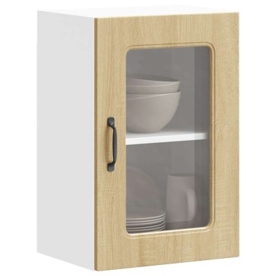 Armario de cocina de pared con puerta de cristal "Kalmar" de, roble Sonoma, madera de ingeniería