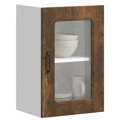 Armario de cocina de pared con puerta de cristal "Kalmar" de, roble ahumado, madera de ingeniería