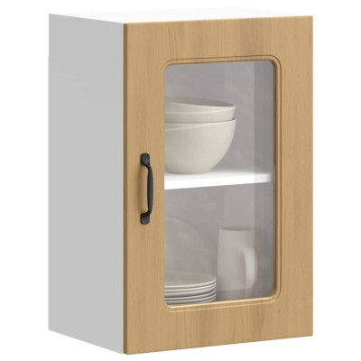 Armario de cocina de pared con puerta de cristal "Kalmar" de, roble artesanal, madera de ingeniería