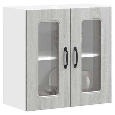 Armario de cocina de pared con puerta de cristal "Kalmar" de, madera de ingeniería Sonoma gris