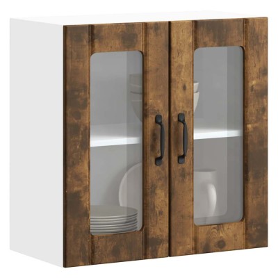 Armario de cocina de pared con puerta de cristal "Lucca" de, madera de ingeniería de roble ahumado
