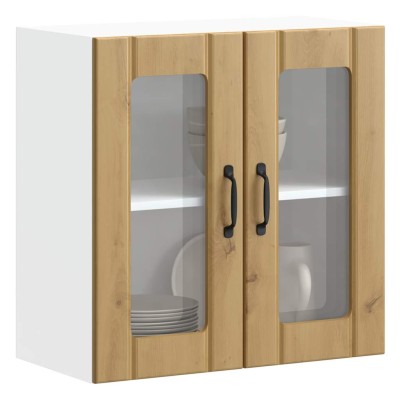 Armario de cocina de pared con puerta de cristal "Lucca" de, roble artesanal, madera de ingeniería