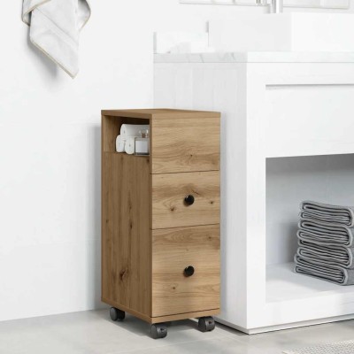 Armario de baño estrecho con ruedas madera roble artisian