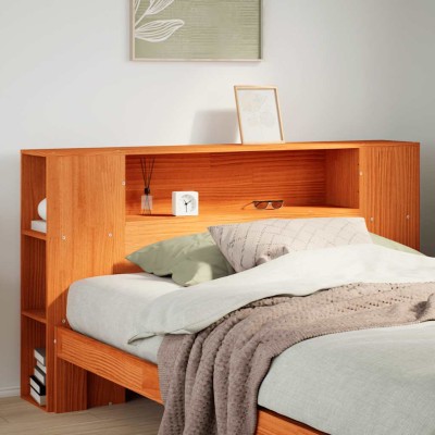 Cabecero de cama almacenaje madera maciza pino marrón 150 cm