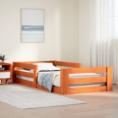 Cama sin colchón madera maciza pino marrón cera 80x200 cm