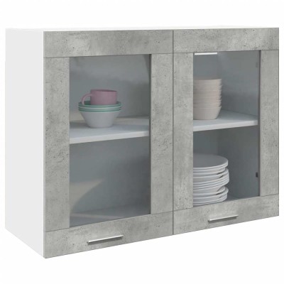 Vitrina colgante "Lyon" gris hormigón 80x31x60 cm