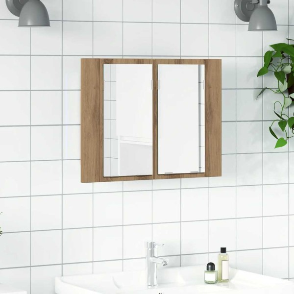 Armario con espejo y LED madera roble artisan 60x12x45 cm
