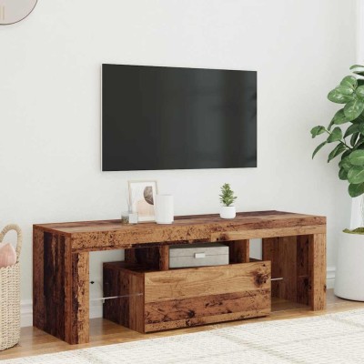Mueble TV luces LED madera ingeniería envejecida 120x36,5x40 cm