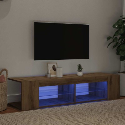 Mueble de TV luces LED madera roble artisan 135x39x30 cm