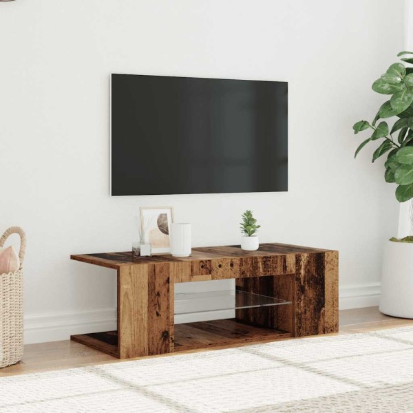 Mueble TV luces LED madera ingeniería envejecida 90x39x30 cm