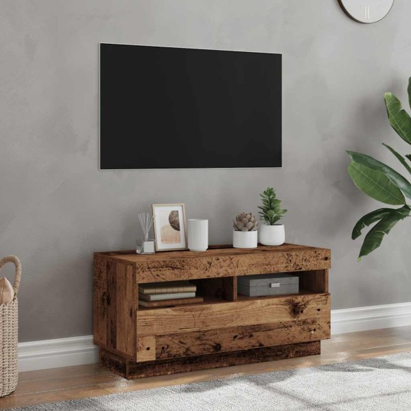 Mueble TV luces LED madera ingeniería envejecida 80x35x40 cm
