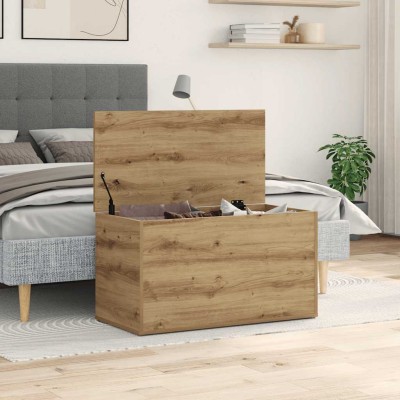 Baúl de almacenaje madera ingeniería roble artisan 84x42x46 cm