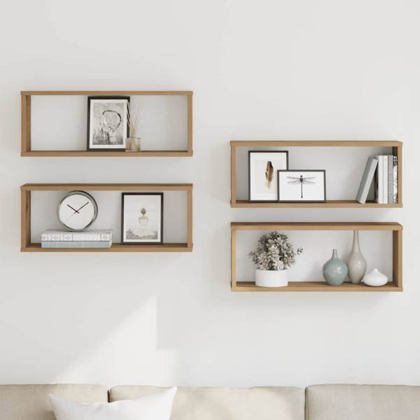 Estantes cubo de pared 4 uds madera roble artisan 60x15x23 cm