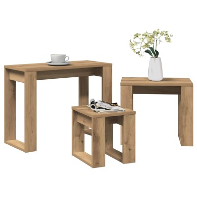 Mesas apilables 3 uds madera de ingeniería roble artisan