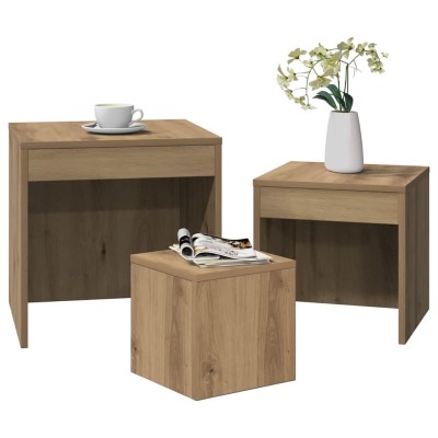 Mesas apilables 3 pzas madera contrachapada color roble artisan