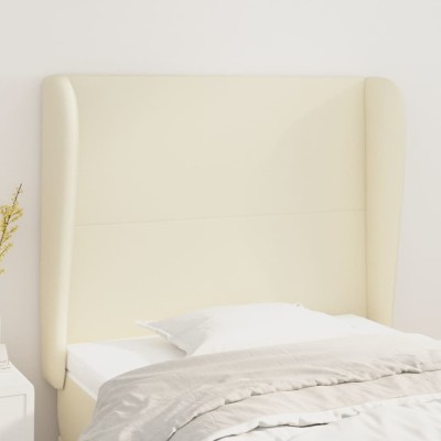 Cabecero con orejas de cuero sintético crema 103x23x118/128cm