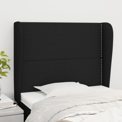 Cabecero con orejas de tela negro 103x23x118/128 cm