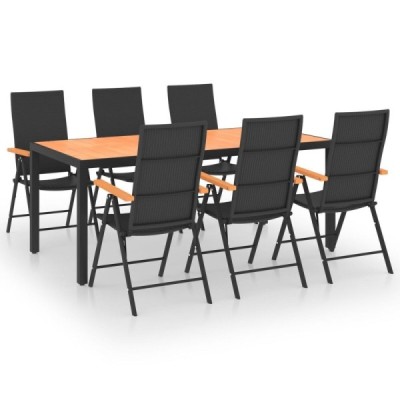 Juego de comedor para jardín 7 piezas negro y marrón - Ref. 3060080
