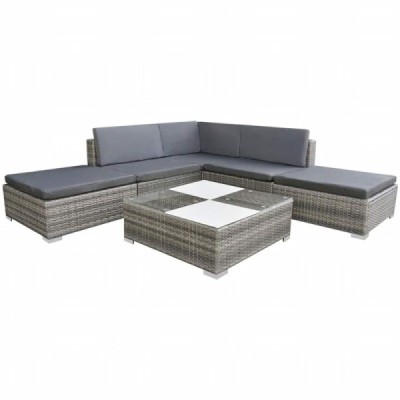 Set de sofás de jardín 6 piezas y cojines ratán sintético gris