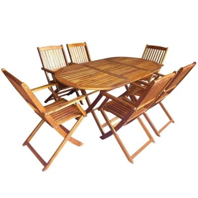Juego de comedor para exteriores 7 uds. Marrón