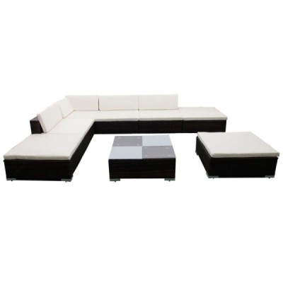 Set sofás de jardín 8 piezas y cojines ratán sintético marrón