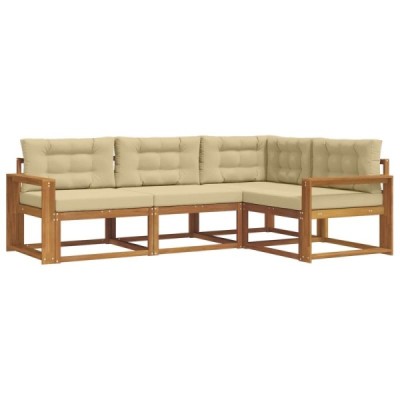 Conjunto de sofás de exterior 4 uds. Natural y Beige