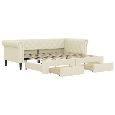 Sofá cama nido con cajones cuero sintético crema 90x200 cm