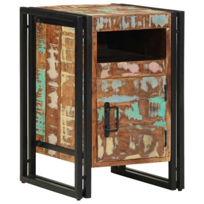 Mesita de noche de 40x40x59 cm, madera maciza reciclada