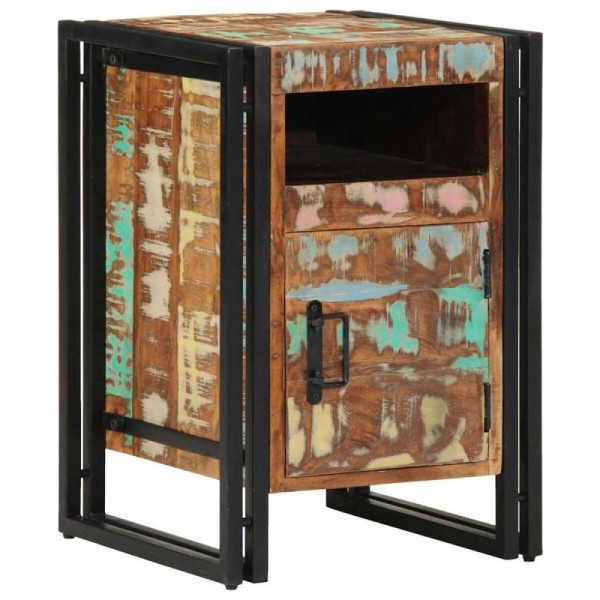 Mesita de noche de 40x40x59 cm, madera maciza reciclada