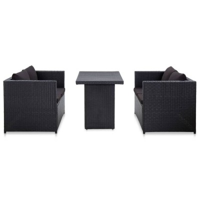 Set de muebles de jardín 3 pzas y cojines ratán sintético negro - Ref. 46397