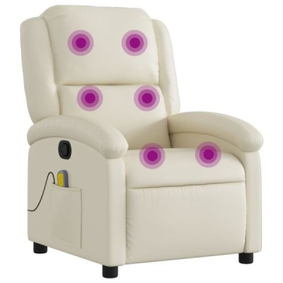 Sillón reclinable de masaje de piel sintética color crema