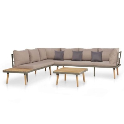 Juego muebles de jardín 4 piezas y cojines madera maciza acacia