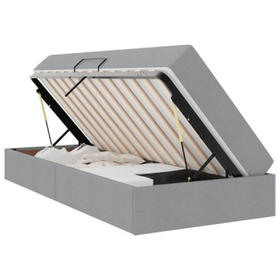 Cama con almacenamiento y colchón Gris Claro 90 x 190 cm