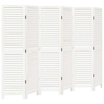 Biombo separador de 6 paneles madera maciza Paulownia blanco retro