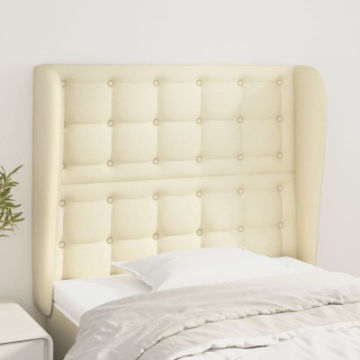 Cabecero con orejas de cuero sintético crema 83x23x118/128 cm