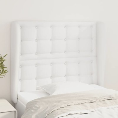 Cabecero con orejas de cuero sintético blanco 93x23x118/128 cm