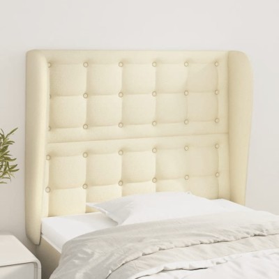 Cabecero con orejas de cuero sintético crema 103x23x118/128cm