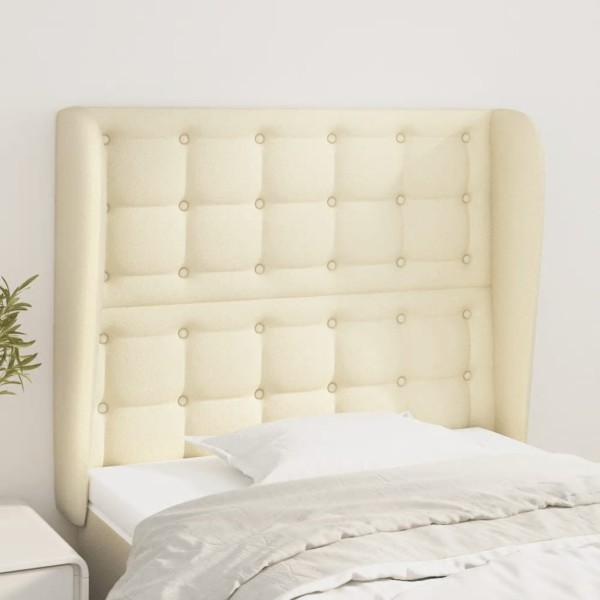 Cabecero con orejas de cuero sintético crema 103x23x118/128cm