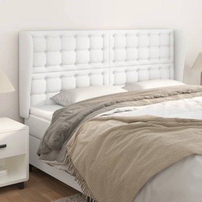 Cabecero con orejas cuero sintético blanco 183x23x118/128cm