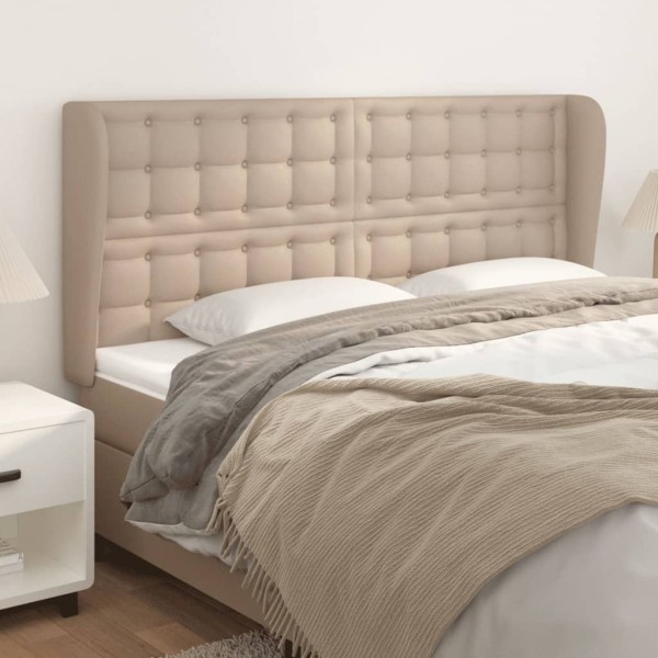 Cabecero con orejas cuero sintético capuchino 203x23x118/128 cm