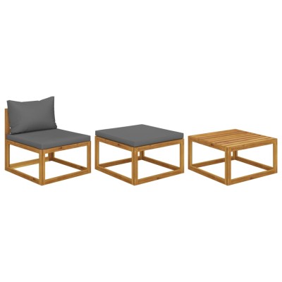 Muebles de jardín 3 piezas con cojines madera maciza de acacia