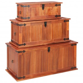 Baúl de almacenamiento 3 piezas de madera maciza de acacia